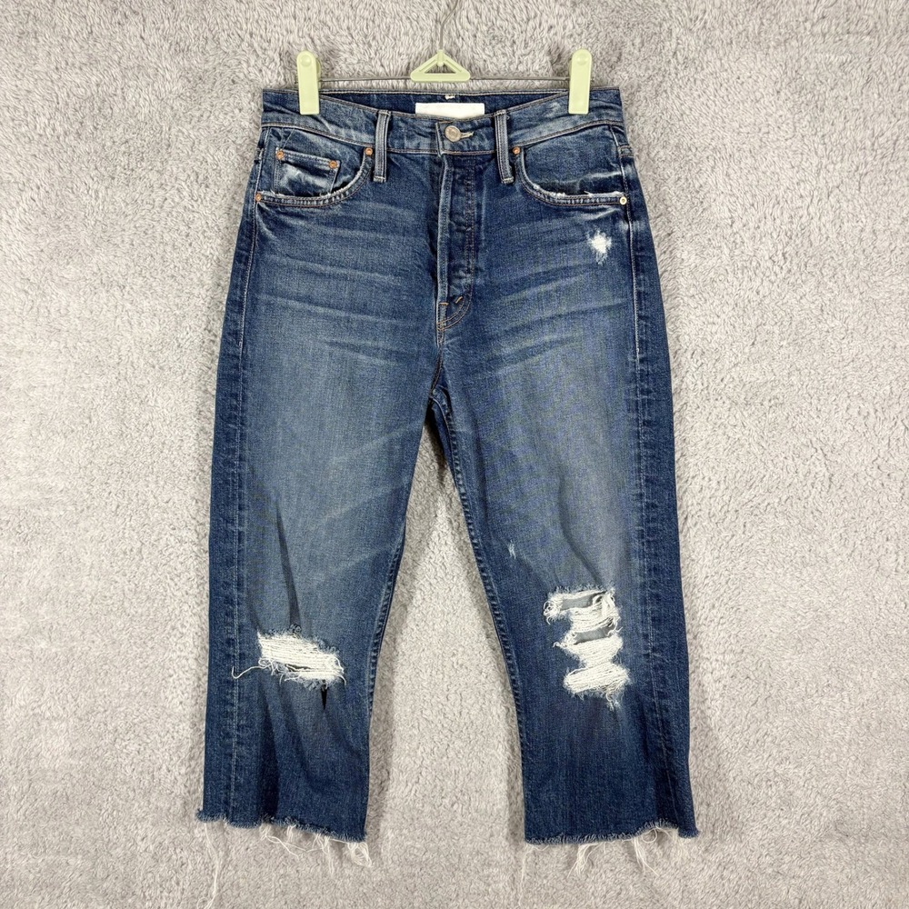MOTHER SUPERIOR‎ Tomcat Knickers Cropped Jeans Size 26 Med Wash Blue Distressed